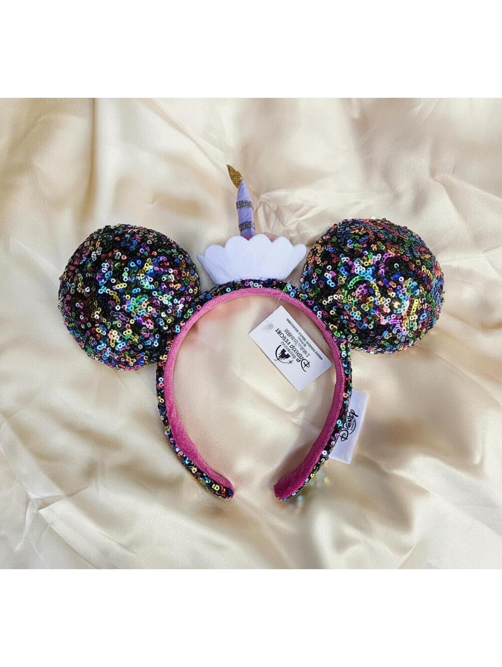 Happy Birthday Minnie Mickey Ears Cupcake Cake Sequined Headband